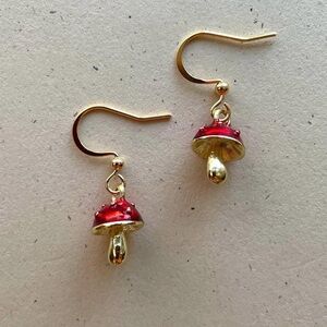 Gold Mushroom Charm Dangle Earrings